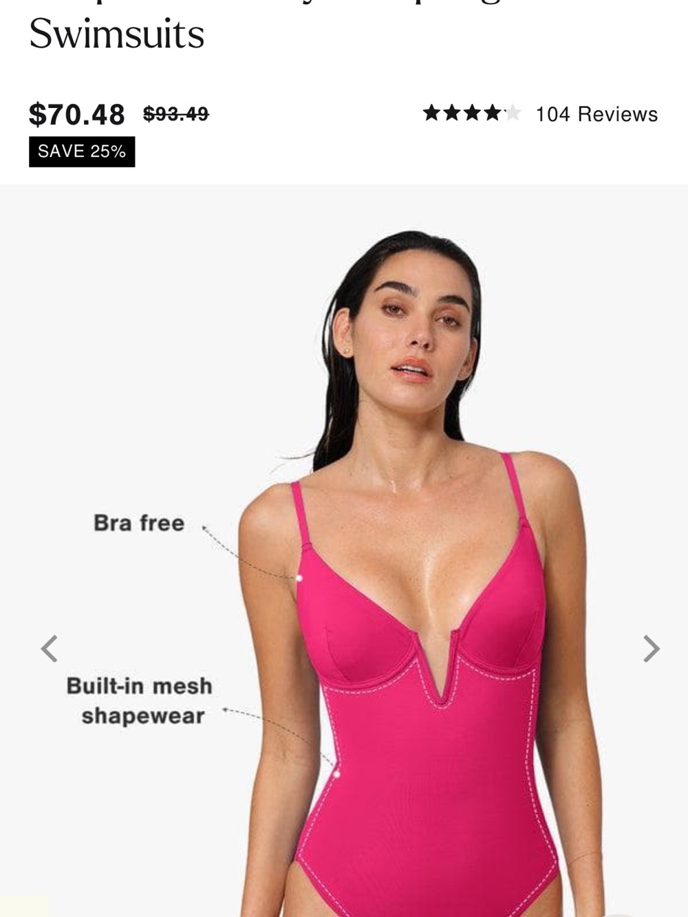 Women's Fuchsia One-Piece Swimsuit - V-Plunge - Picture 2 of 5